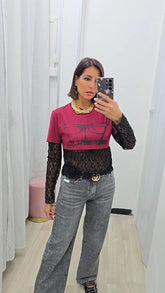 Maglia Manica pizzo Bordeaux